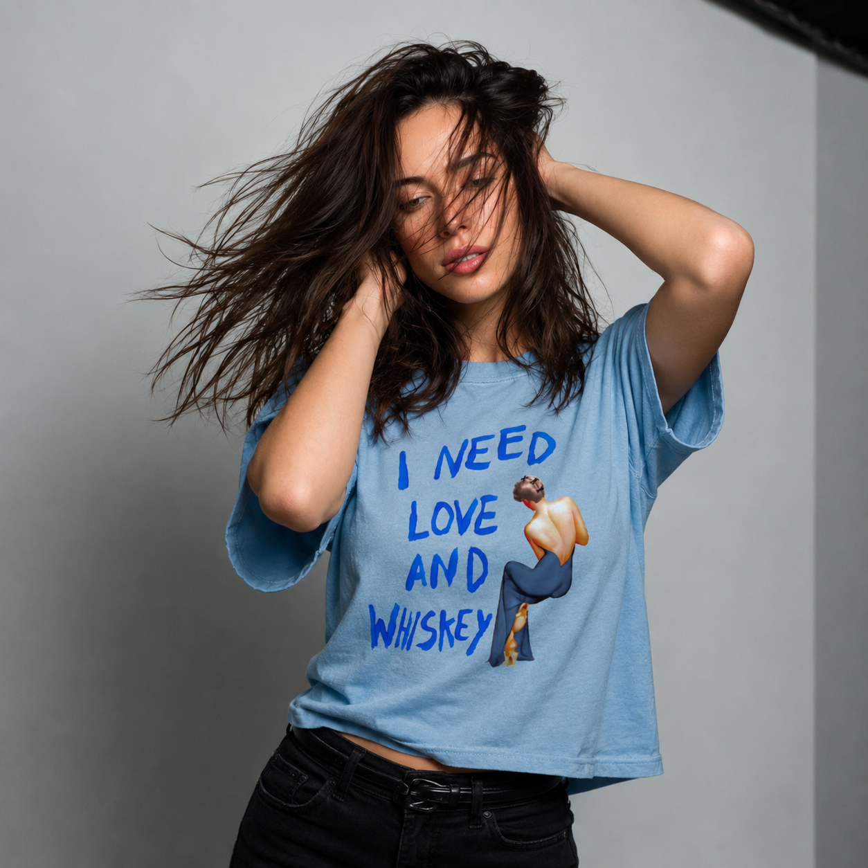 Tricou „I Need Love and Whiskey” – Tricou Statement Vintage Aesthetic - imagine 2
