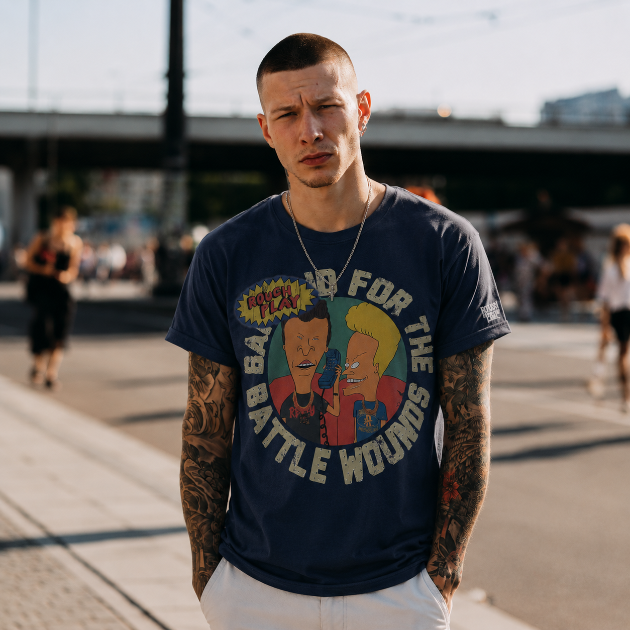 Tricou Rogue Play Battle Wounds Bleumarin Oversized – Print Retro Cartoon | Unisex - imagine 3