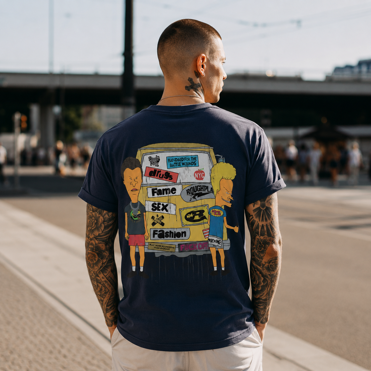 Tricou Rogue Play Battle Wounds Bleumarin Oversized – Print Retro Cartoon | Unisex - imagine 4