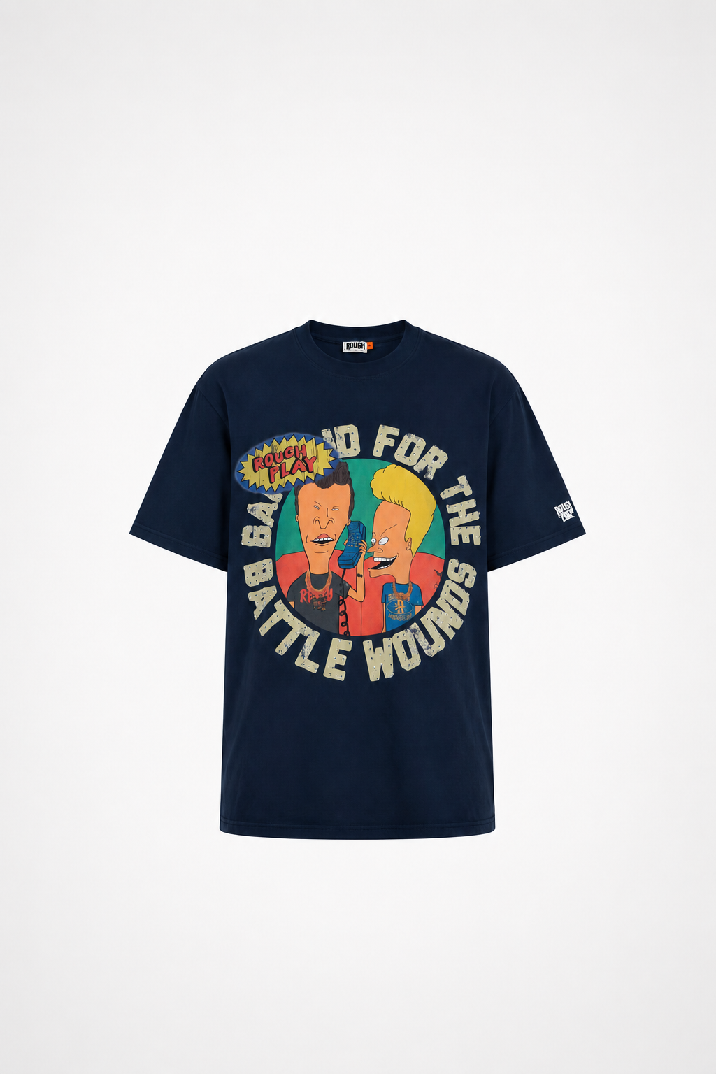 Tricou Rogue Play Battle Wounds Bleumarin Oversized – Print Retro Cartoon | Unisex
