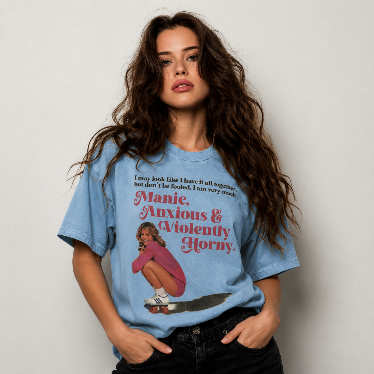 Tricou „Manic, Anxious & Violently Horny” – Tricou Vintage Aesthetic - imagine 2