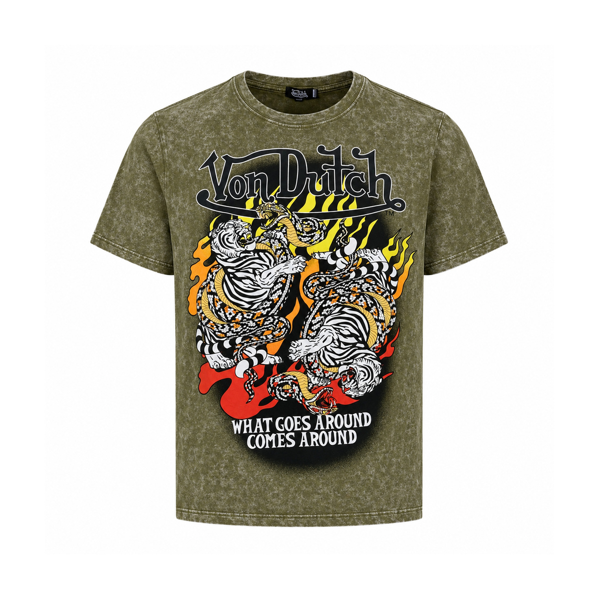 Tricou Von Dutch What Goes Around Tigri – Verde Militar Vintage | Oversized