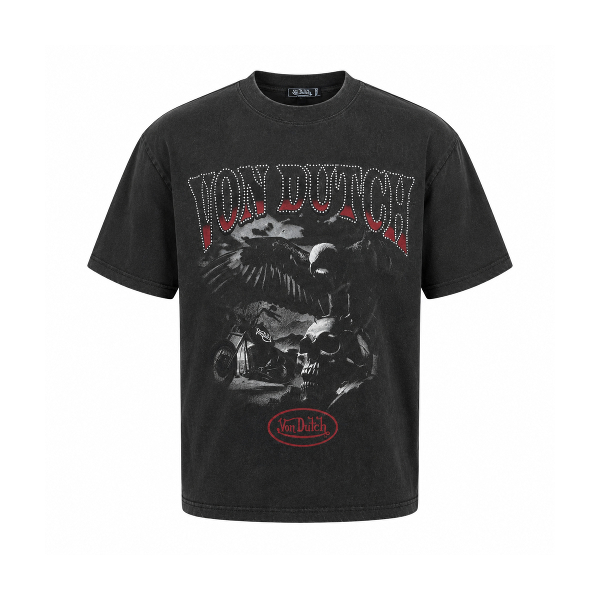 Tricou Von Dutch Vultur Chopper & Craniu – Negru Vintage | Oversized