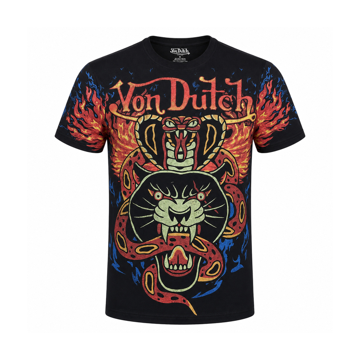 Tricou Von Dutch Panteră & Șarpe în Flăcări – Negru | Oversized Unisex