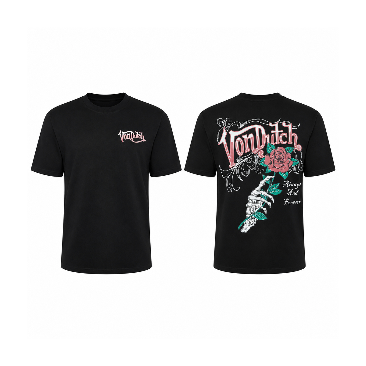 Tricou Von Dutch Always And Forever Trandafir – Negru | Print Spate Unisex