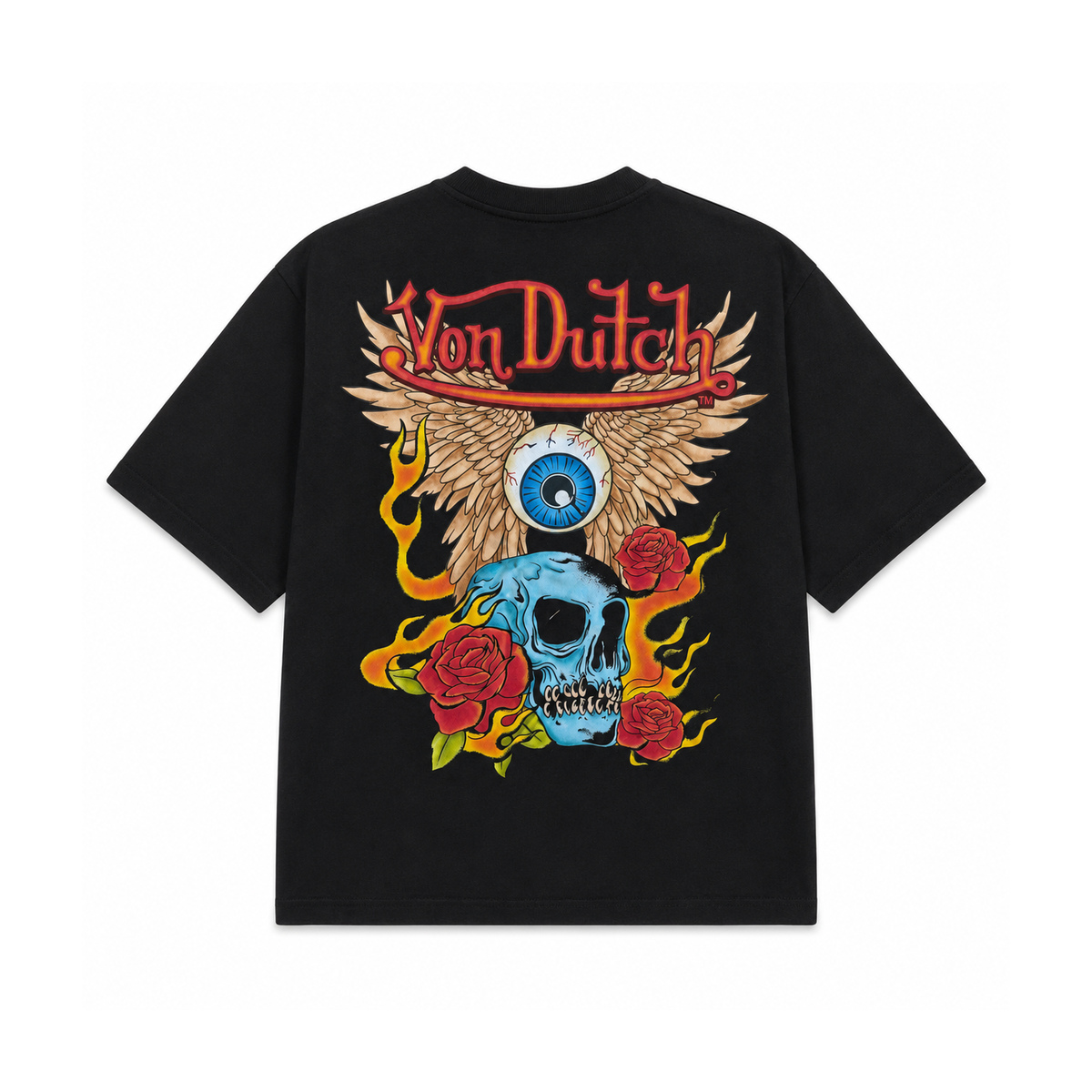 Tricou Von Dutch Craniu & Ochi Înaripat – Negru | Print Spate Color Oversized